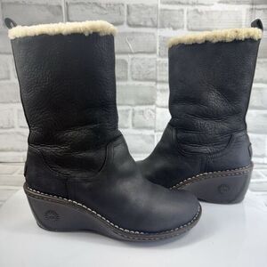 UGG Hartley Women's Size 7 Black Suede Sheepskin Lined Tall Zip Up Wedge Boots